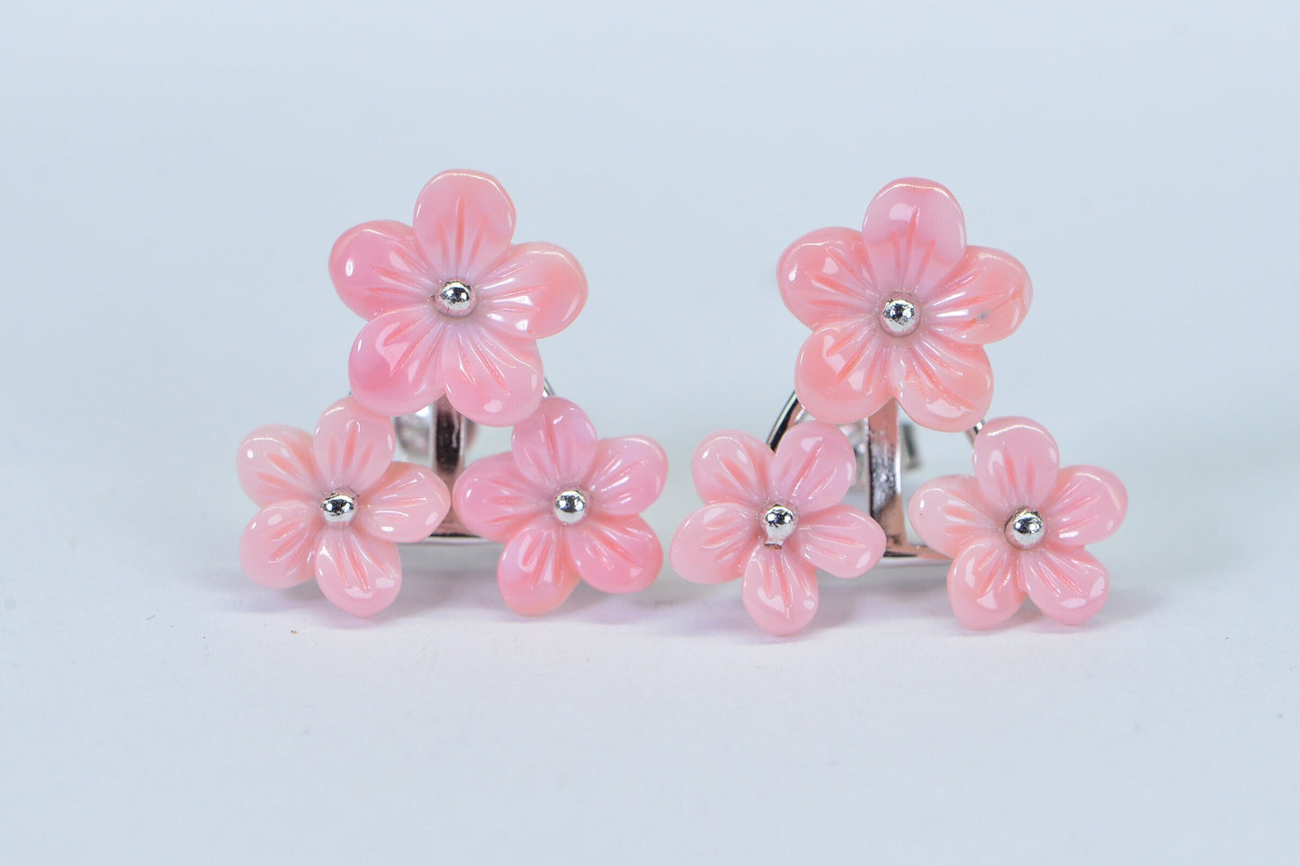 Queen Conch Pink Flower Earrings: 14K White Gold Over Sterling Silver