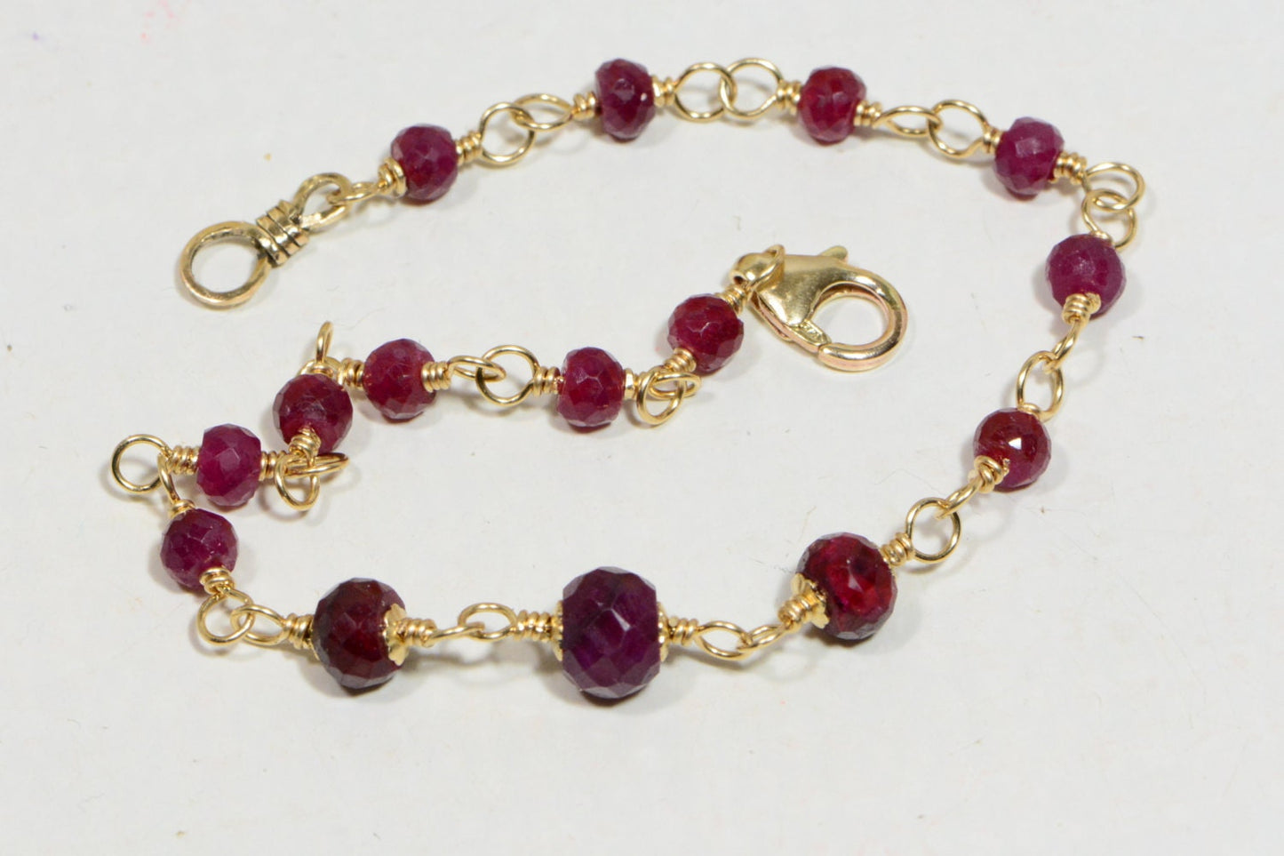 Natural Ruby Bracelet 14K Gold Filled Wire Wrapped Birthstone Jewelry,