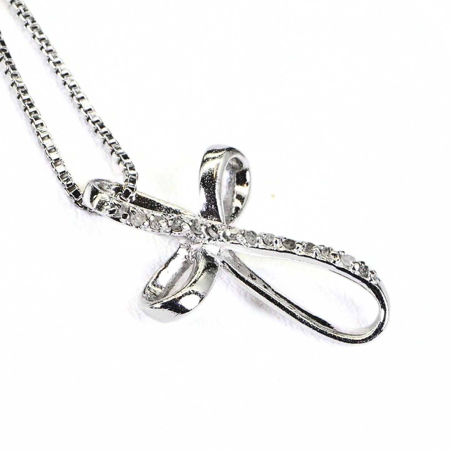 Diamond Cross Pendant Necklace, 14K White Gold Over Sterling Silver