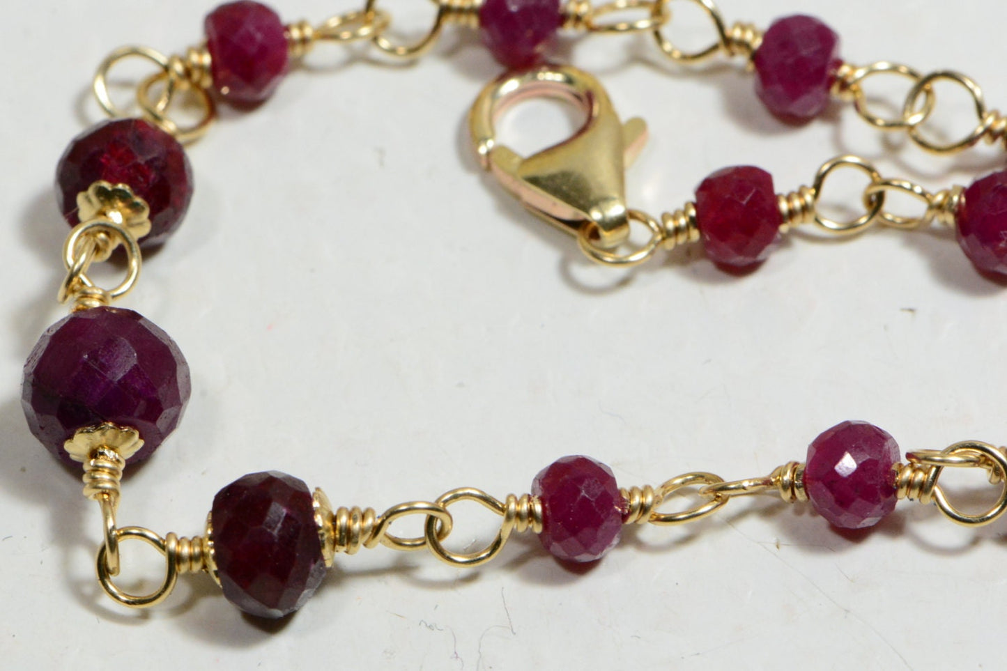 Natural Ruby Bracelet 14K Gold Filled Wire Wrapped Birthstone Jewelry,