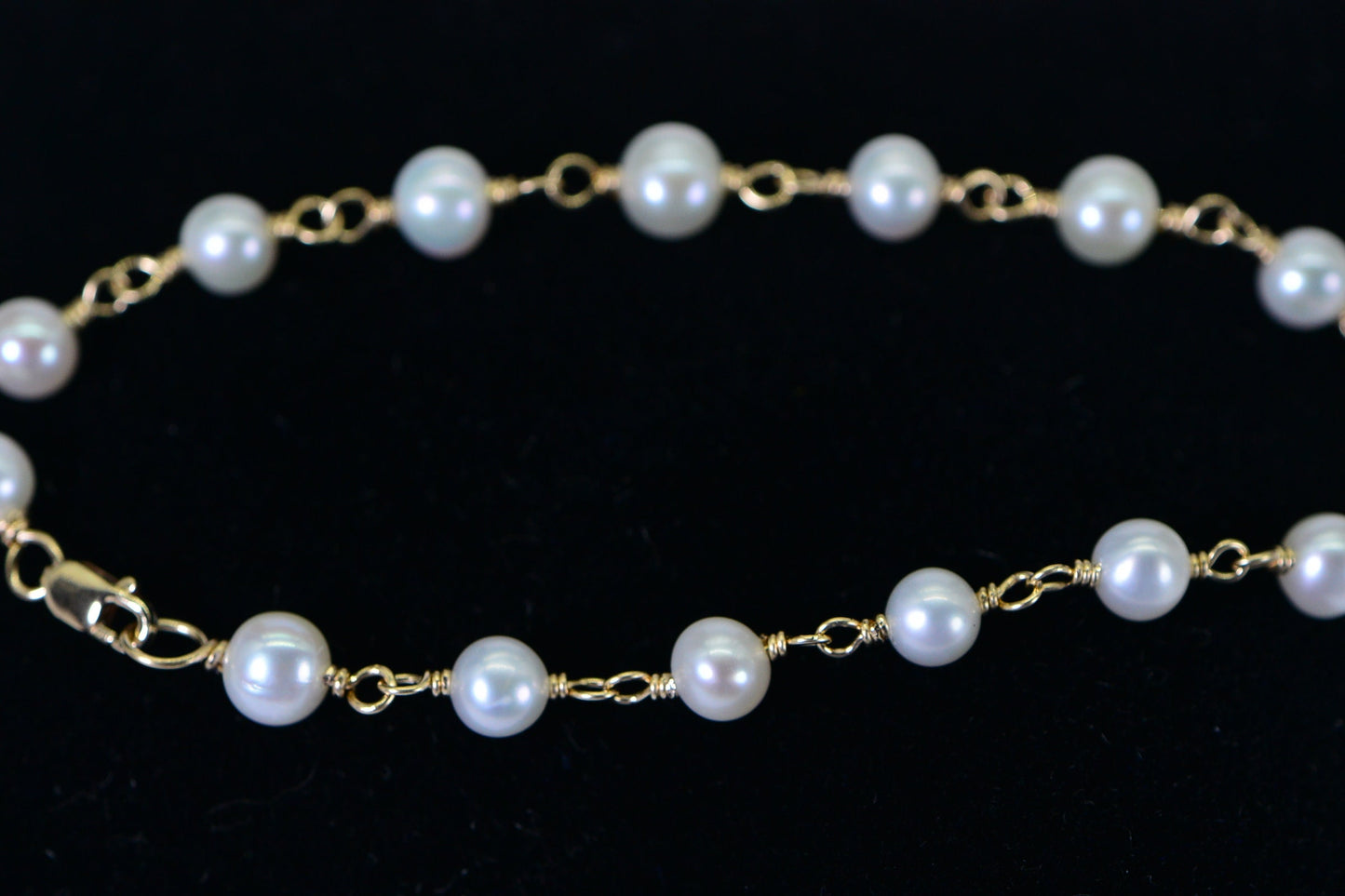 Freshwater Pearl Bracelet, 14k Gold Wire Wrapped Gemstone Chain