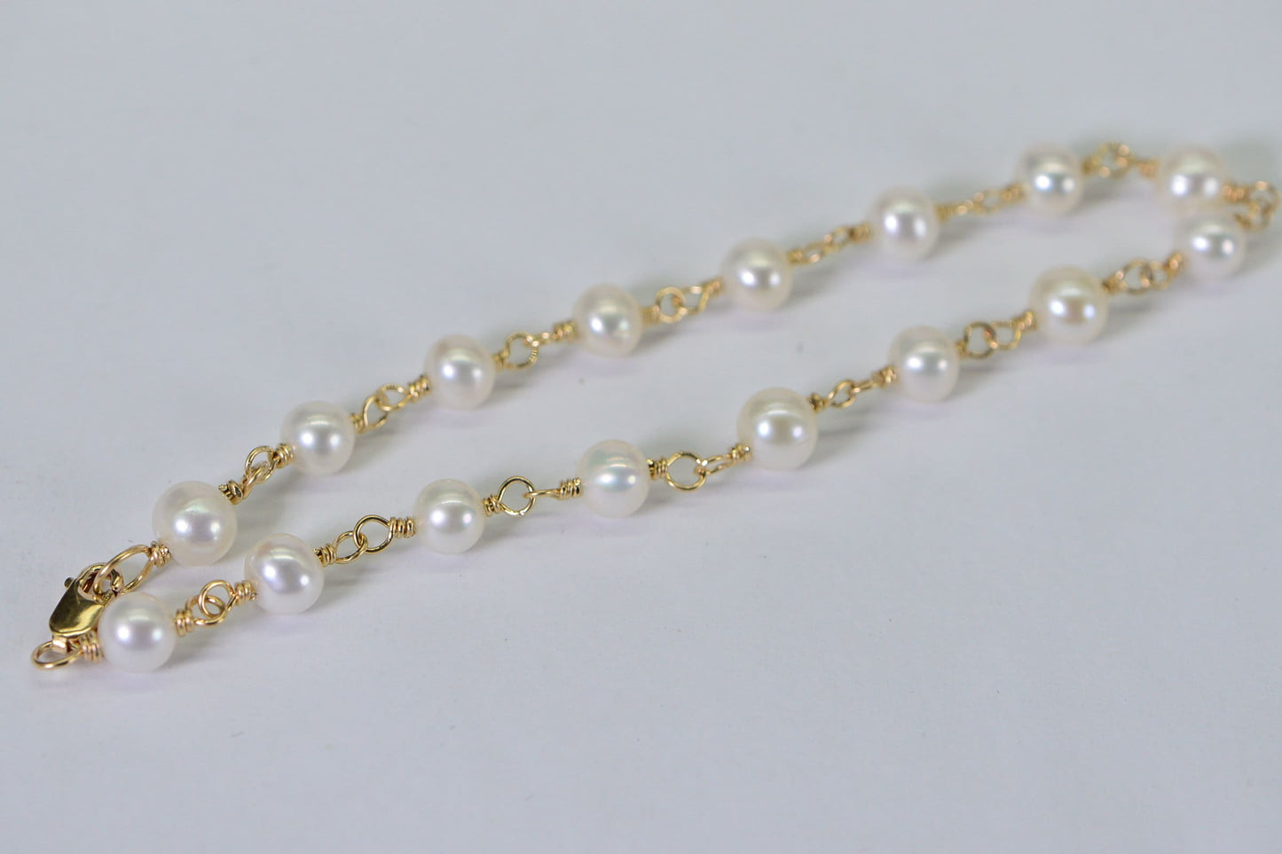Freshwater Pearl Bracelet, 14k Gold Wire Wrapped Gemstone Chain