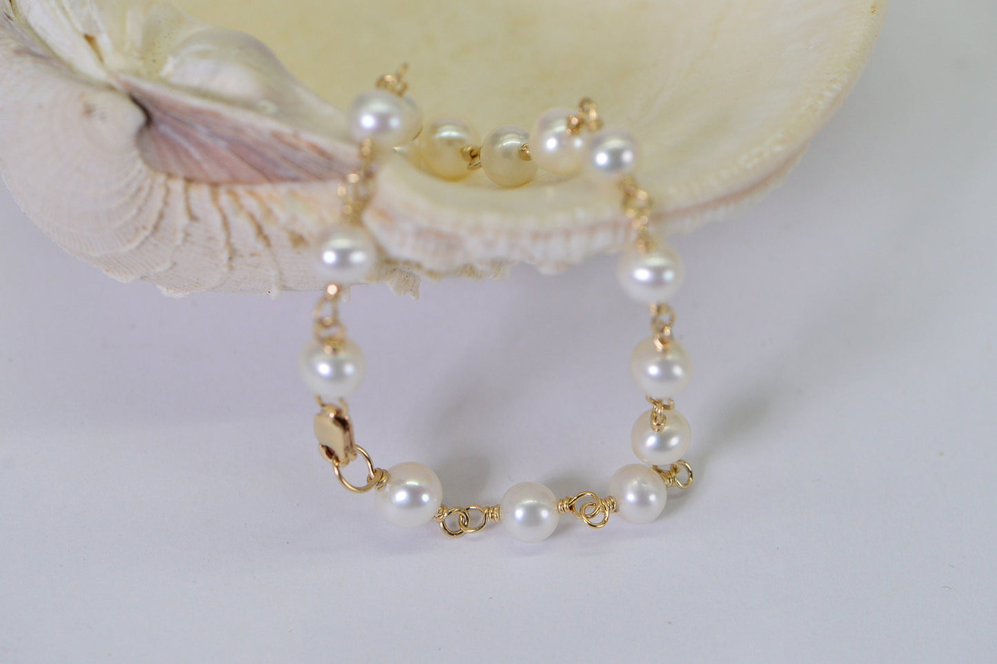 Freshwater Pearl Bracelet, 14k Gold Wire Wrapped Gemstone Chain