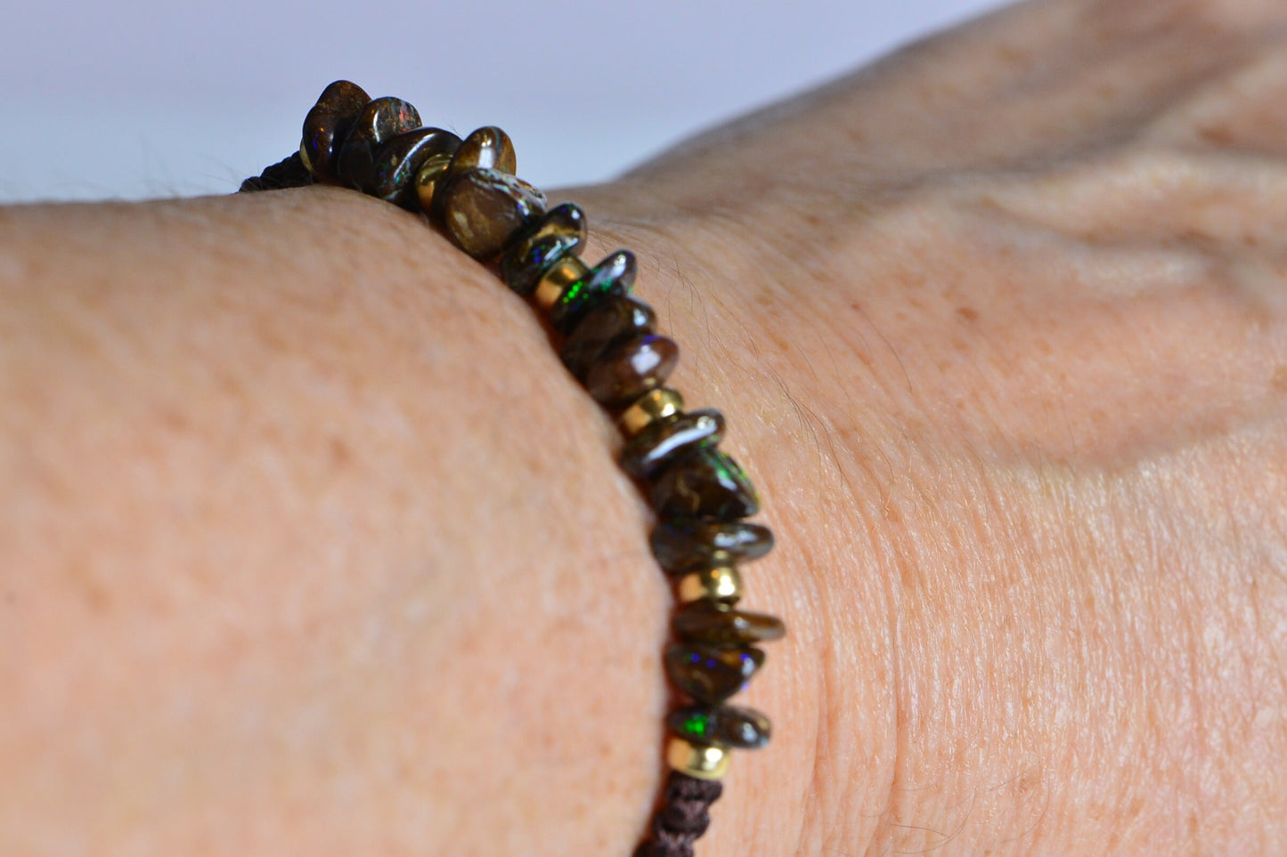 Australian Boulder Opal Macrame Bracelet: 14K Gold-Filled Accents