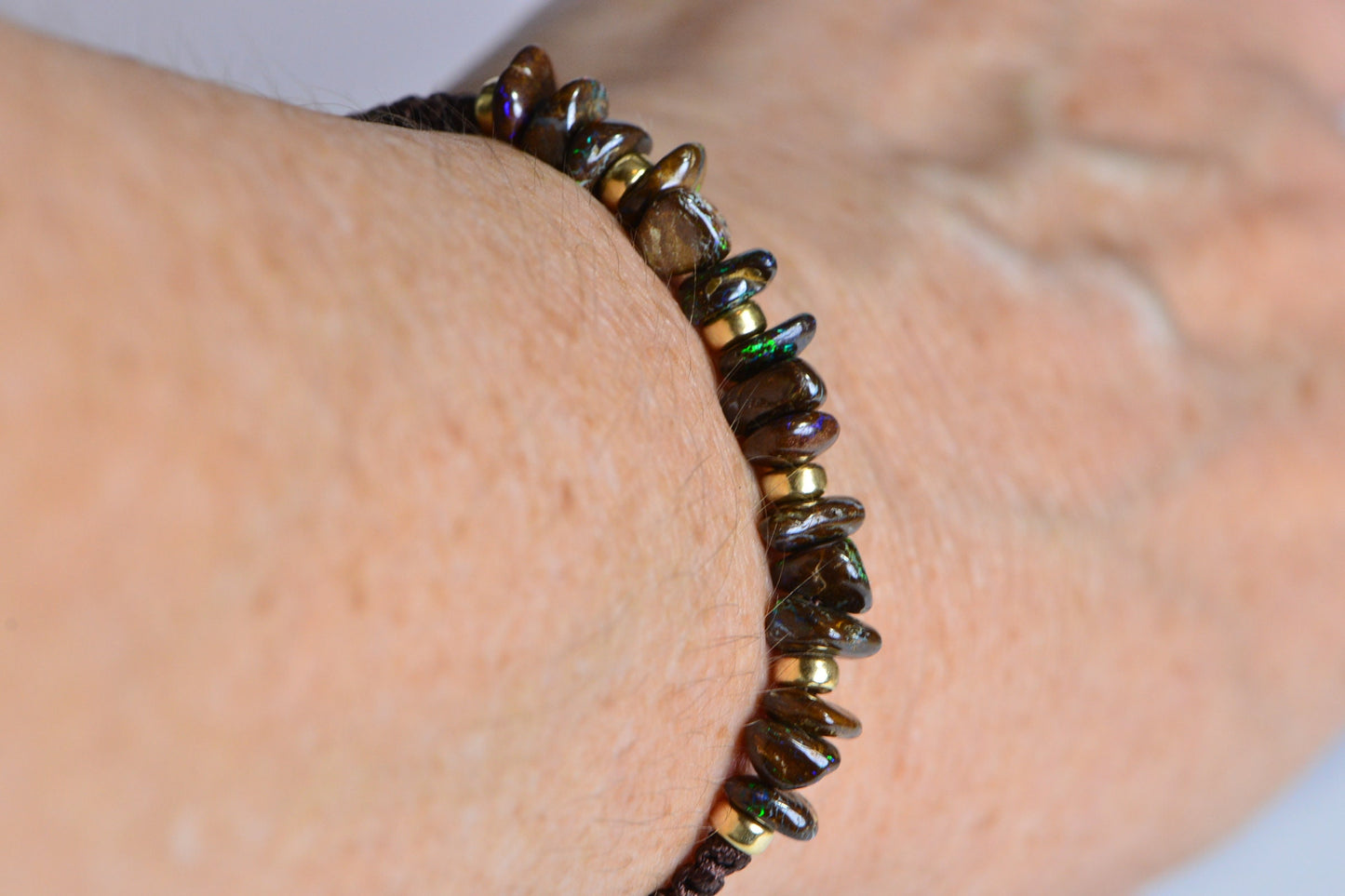 Australian Boulder Opal Macrame Bracelet: 14K Gold-Filled Accents