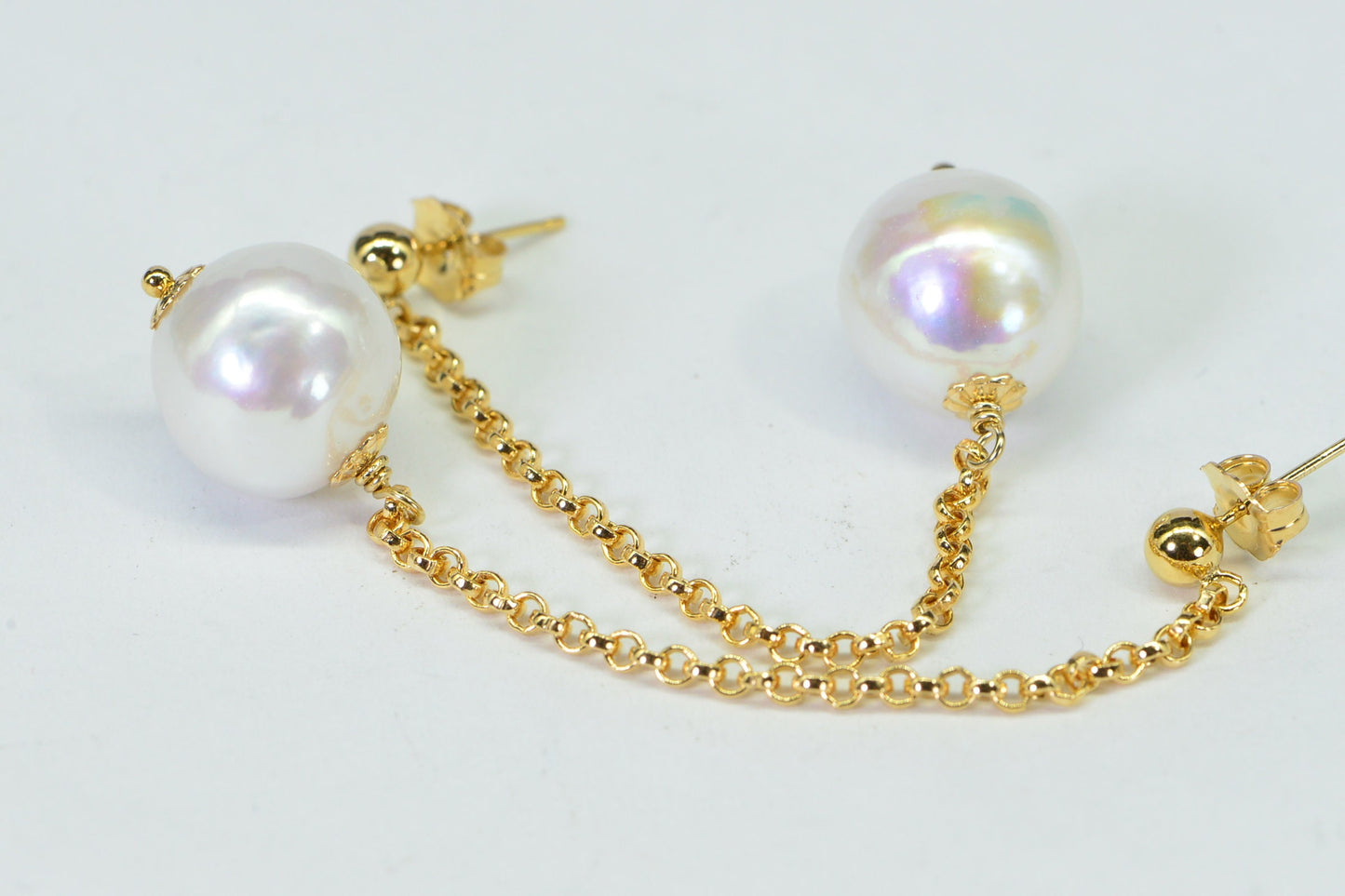 Akoya Pearl Drop Earrings: 14k Gold Filled Chain, Bridal Jewelry