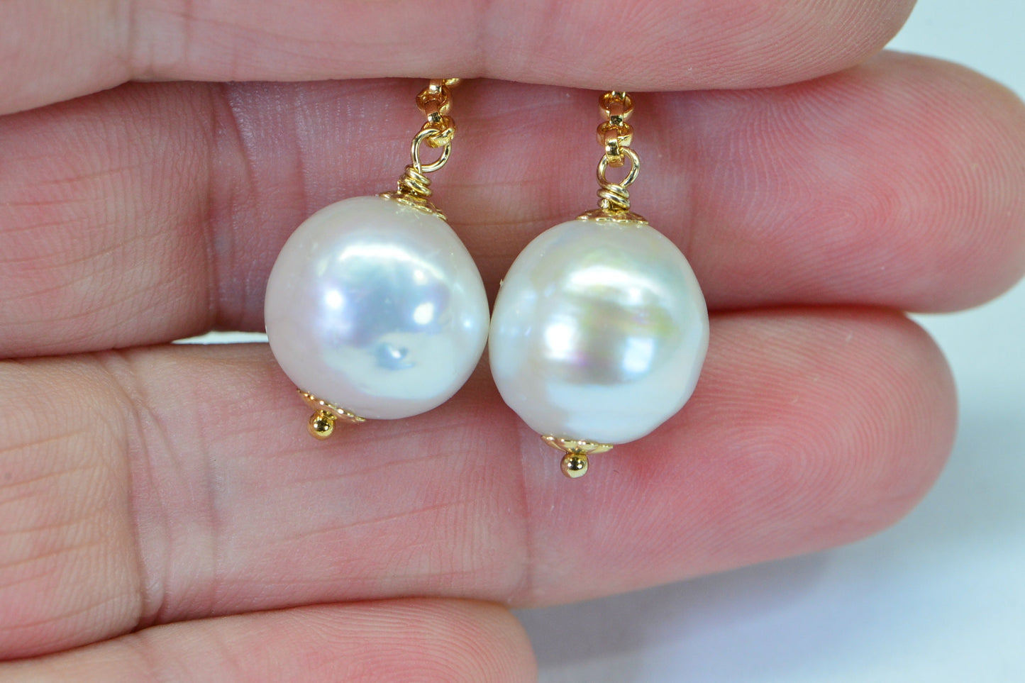 Akoya Pearl Drop Earrings: 14k Gold Filled Chain, Bridal Jewelry