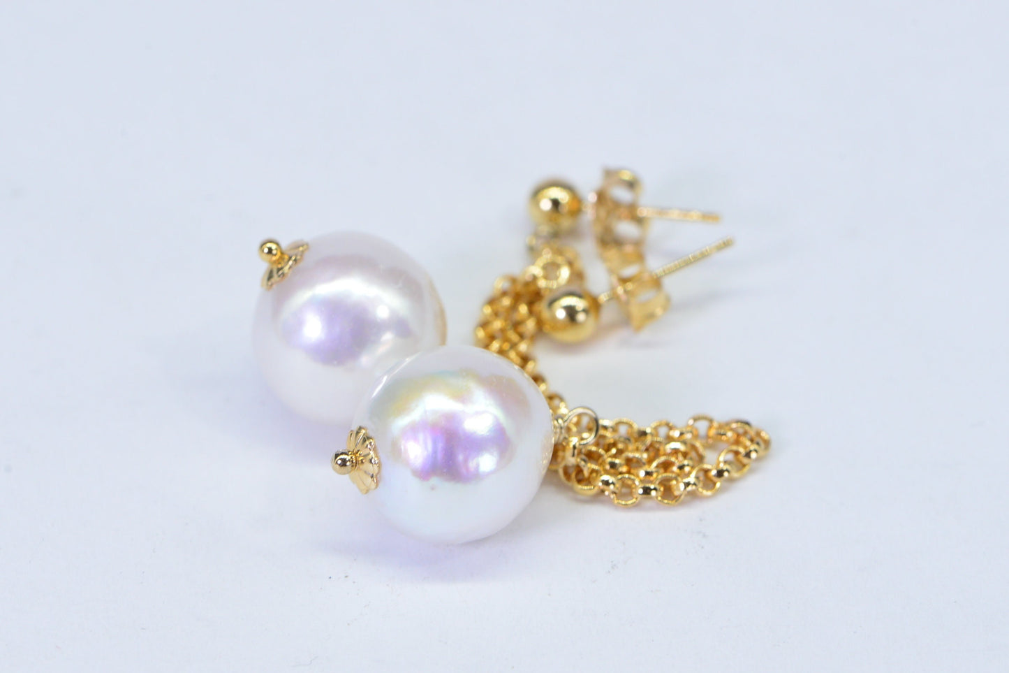 Akoya Pearl Drop Earrings: 14k Gold Filled Chain, Bridal Jewelry