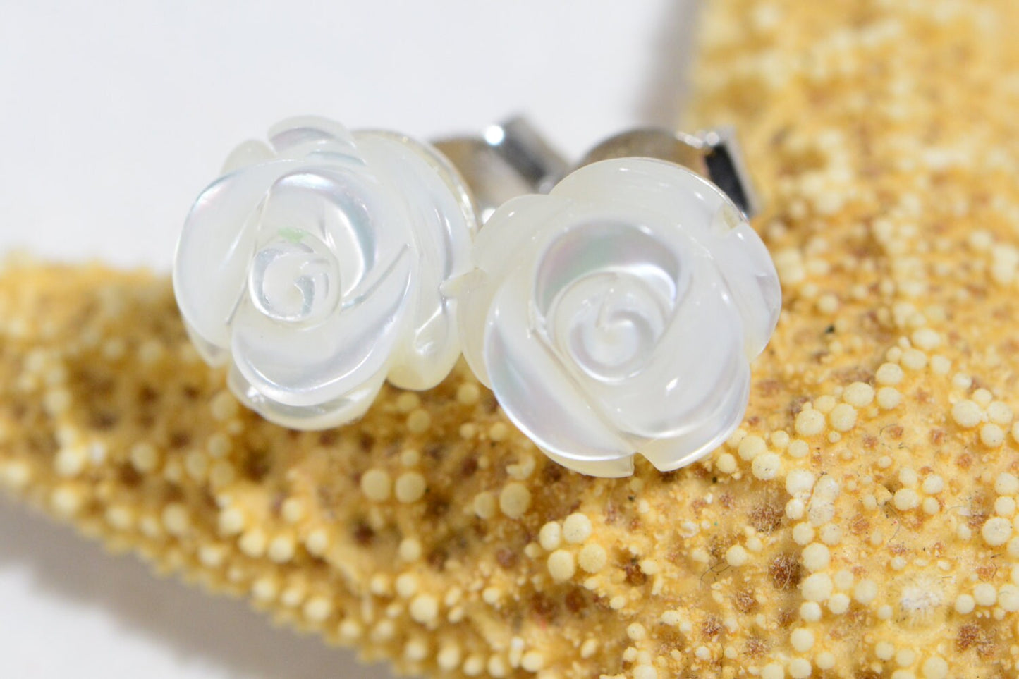 Shell Rose Stud Earrings, Sterling Silver Posts