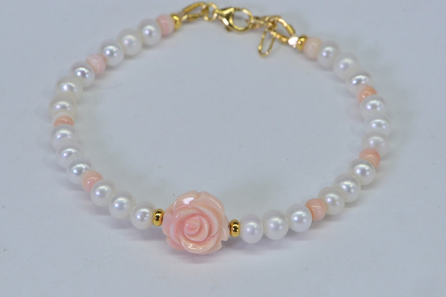 Pearl Flower Bracelet: Queen Conch Rose, 14K Gold-Filled Beads
