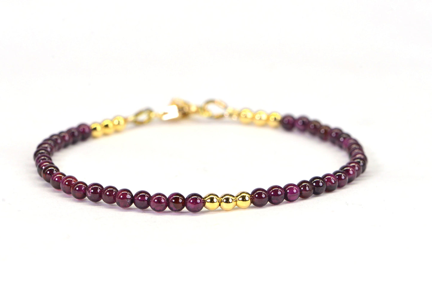 Dainty Red Garnet Bracelet: 3mm Gemstone, Gold-Filled Accents
