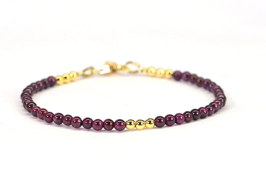 Dainty Red Garnet Bracelet: 3mm Gemstone, Gold-Filled Accents