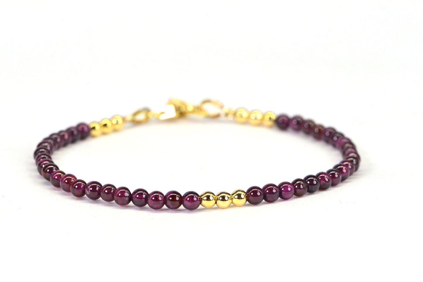 Dainty Red Garnet Bracelet: 3mm Gemstone, Gold-Filled Accents