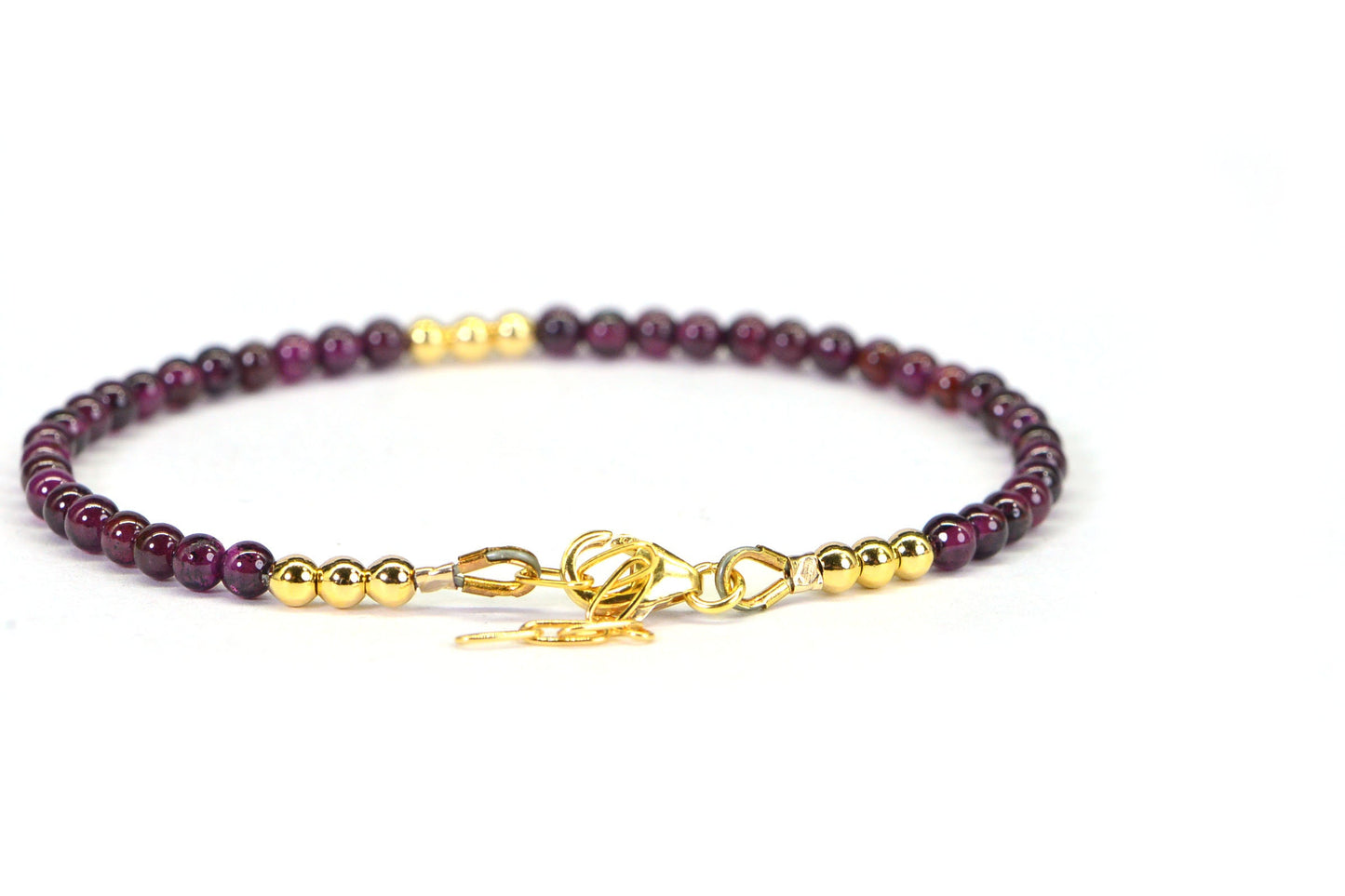 Dainty Red Garnet Bracelet: 3mm Gemstone, Gold-Filled Accents