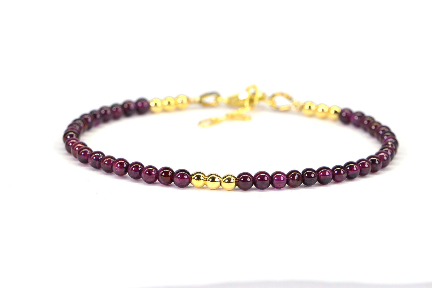 Dainty Red Garnet Bracelet: 3mm Gemstone, Gold-Filled Accents