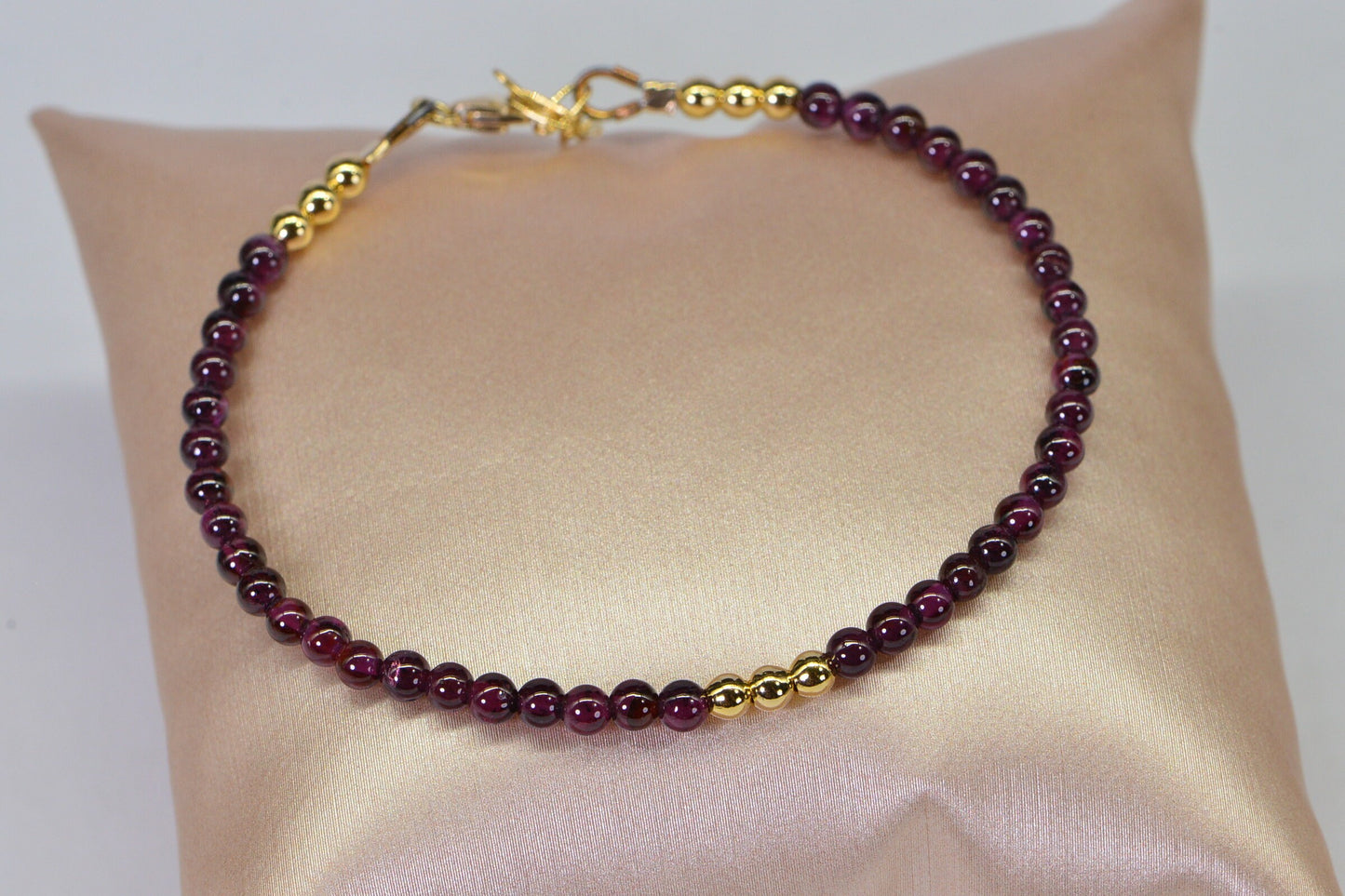 Dainty Red Garnet Bracelet: 3mm Gemstone, Gold-Filled Accents