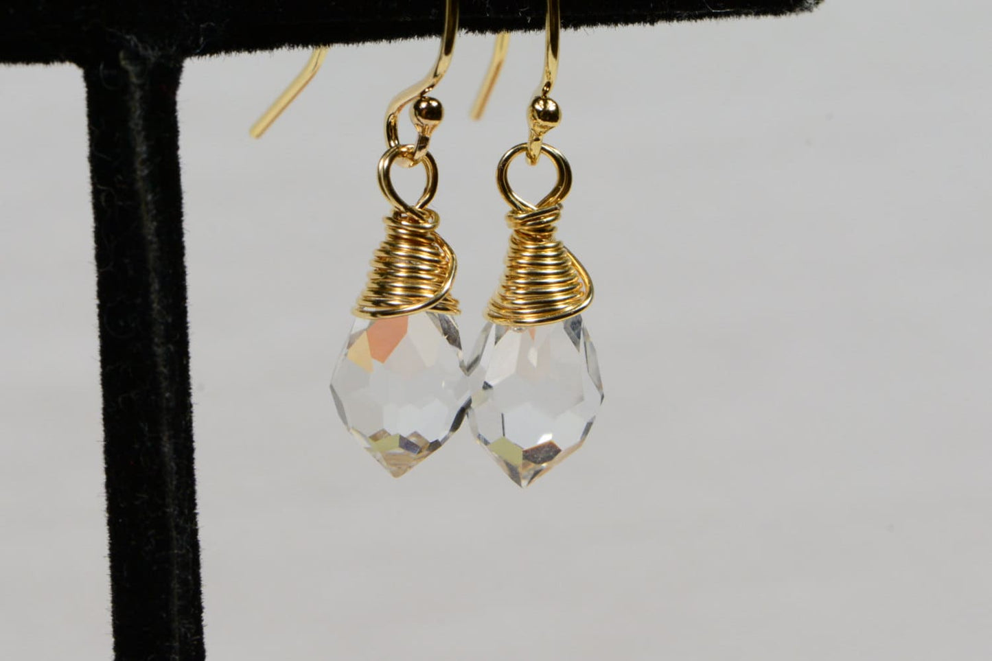 Crystal Drop Earrings, 14K Gold Filled Wire Wrapped Jewelry