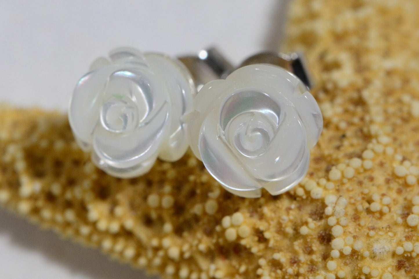 Shell Rose Stud Earrings, Sterling Silver Posts
