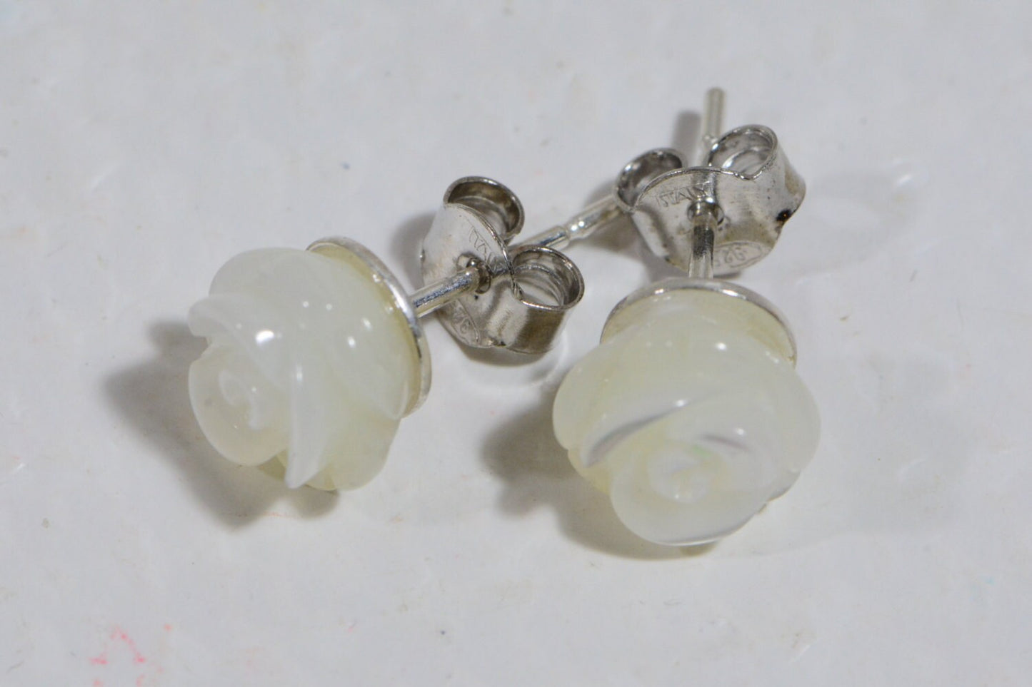 Shell Rose Stud Earrings, Sterling Silver Posts