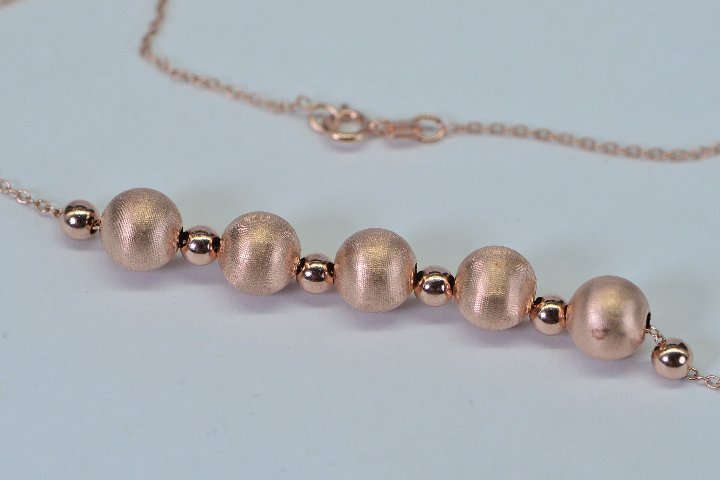Rose Gold Vermeil Bead Necklace: Sterling Silver Cable Chain