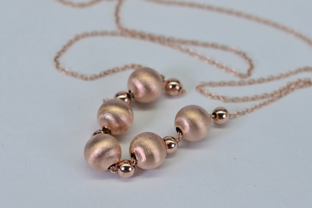 Rose Gold Vermeil Bead Necklace: Sterling Silver Cable Chain