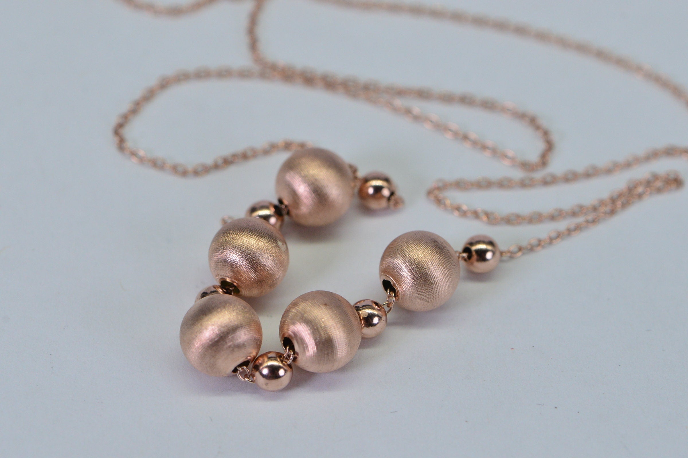 Rose Gold Vermeil Bead Necklace: Sterling Silver Cable Chain