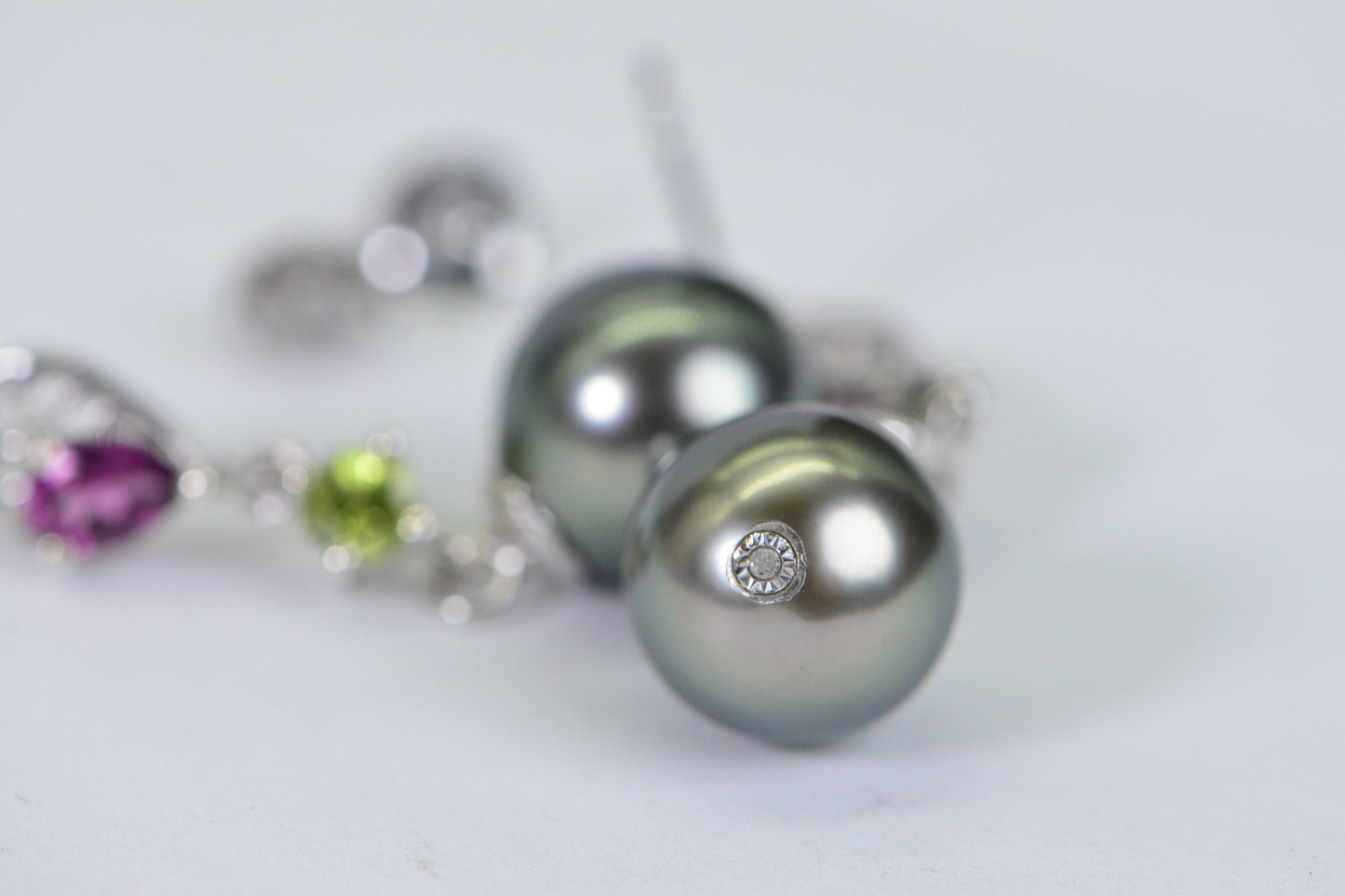 Tahitian Cultured Black Pearl Natural Diamond  Dangle Earrings Multi Stone Earrings