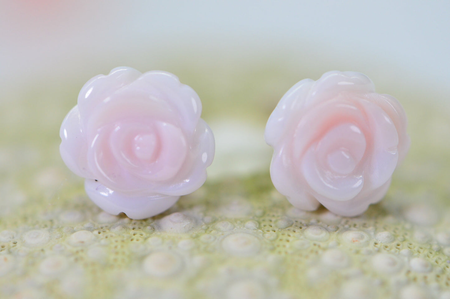 Carved Pink Conch Rose Stud Earrings: 14K Gold Filled, 8mm Flower