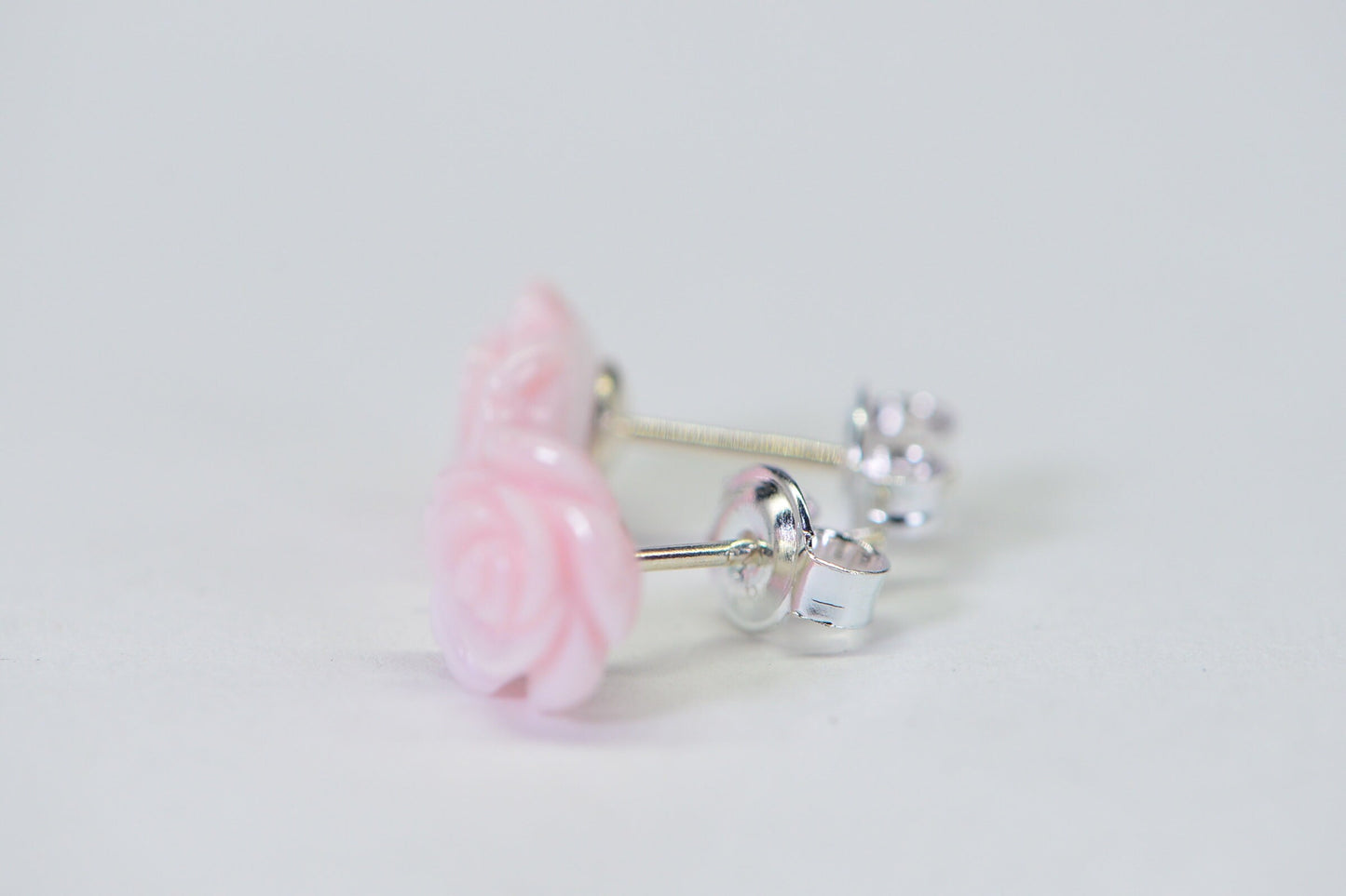 Carved Pink Conch Rose Stud Earrings: 14K Gold Filled, 8mm Flower