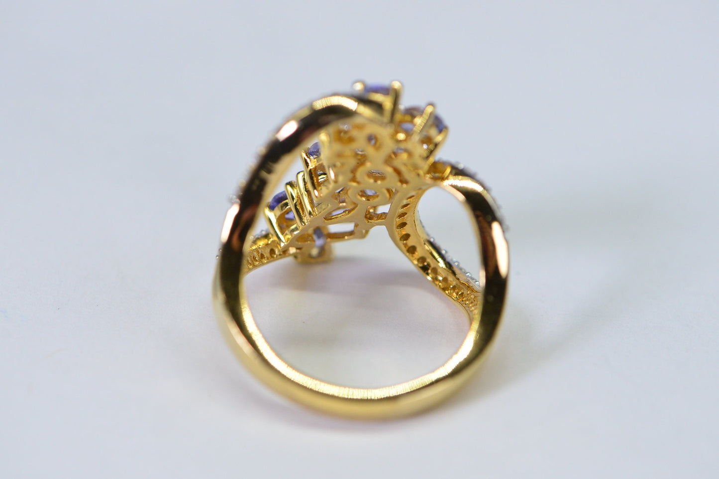 Tanzanite Flower Ring: 14K Yellow Gold Over Sterling Silver