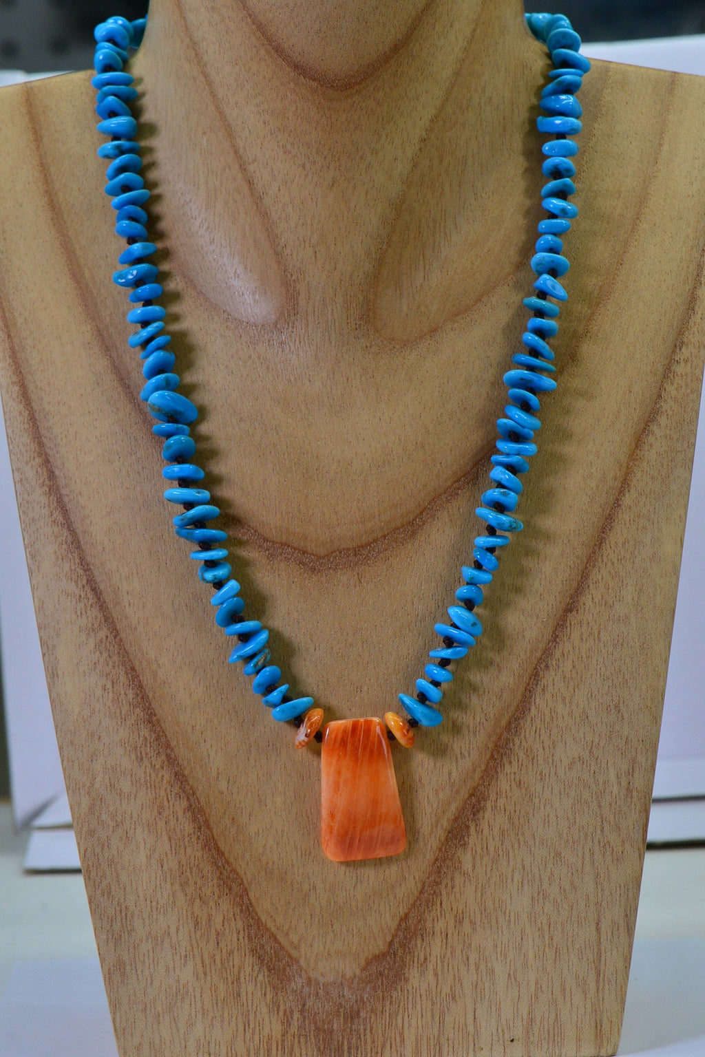 Arizona Turquoise & Oyster Shell Pendant Necklace: Sleeping Beauty Turquoise
