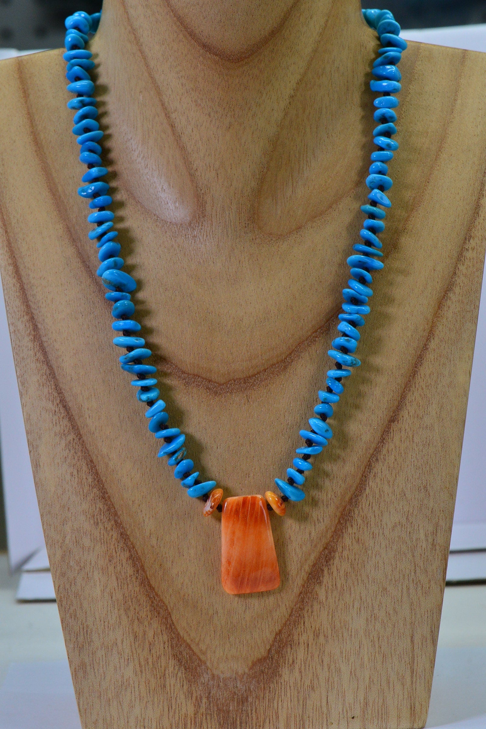 Arizona Turquoise & Oyster Shell Pendant Necklace: Sleeping Beauty Turquoise