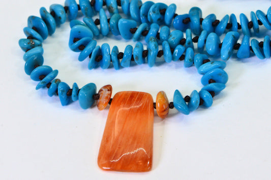 Arizona Turquoise & Oyster Shell Pendant Necklace: Sleeping Beauty Turquoise