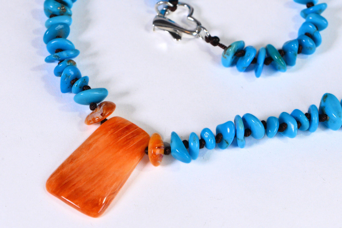 Spiny Oyster Shell Rectangle  Arizona Sleeping Beauty Turquoise Necklace Pendant Sterling Silver Gemstone necklace