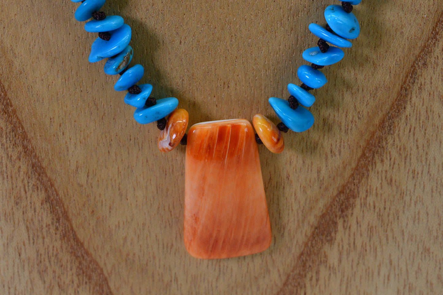 Spiny Oyster Shell Rectangle  Arizona Sleeping Beauty Turquoise Necklace Pendant Sterling Silver Gemstone necklace