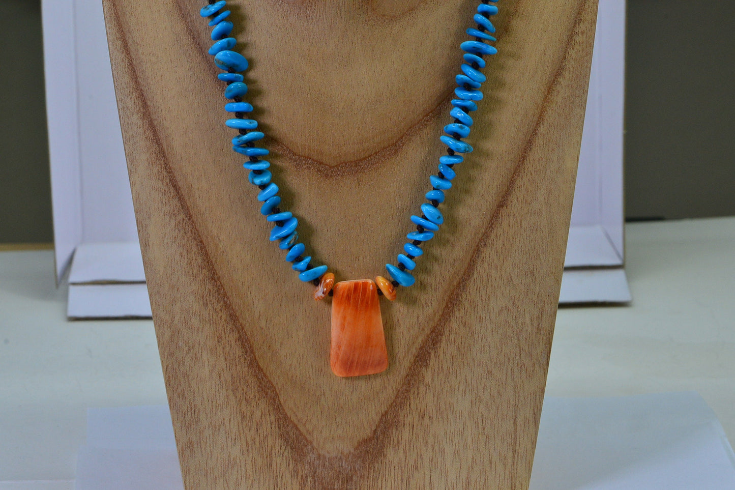 Spiny Oyster Shell Rectangle  Arizona Sleeping Beauty Turquoise Necklace Pendant Sterling Silver Gemstone necklace