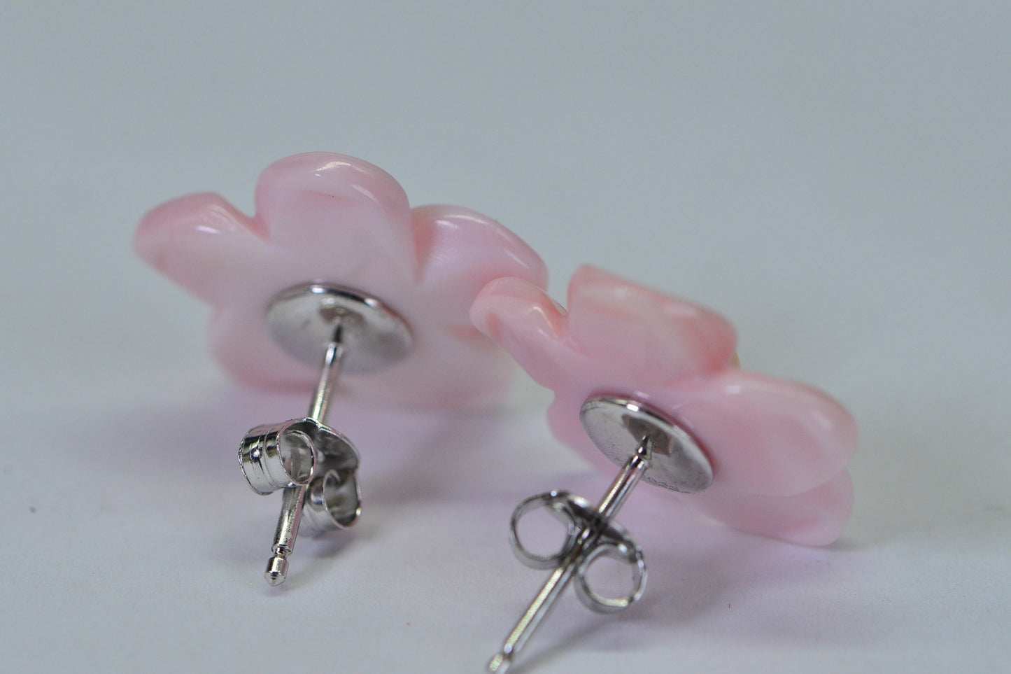 Queen Conch Pink Flower Earrings: Carved Rose, Pearl Studs