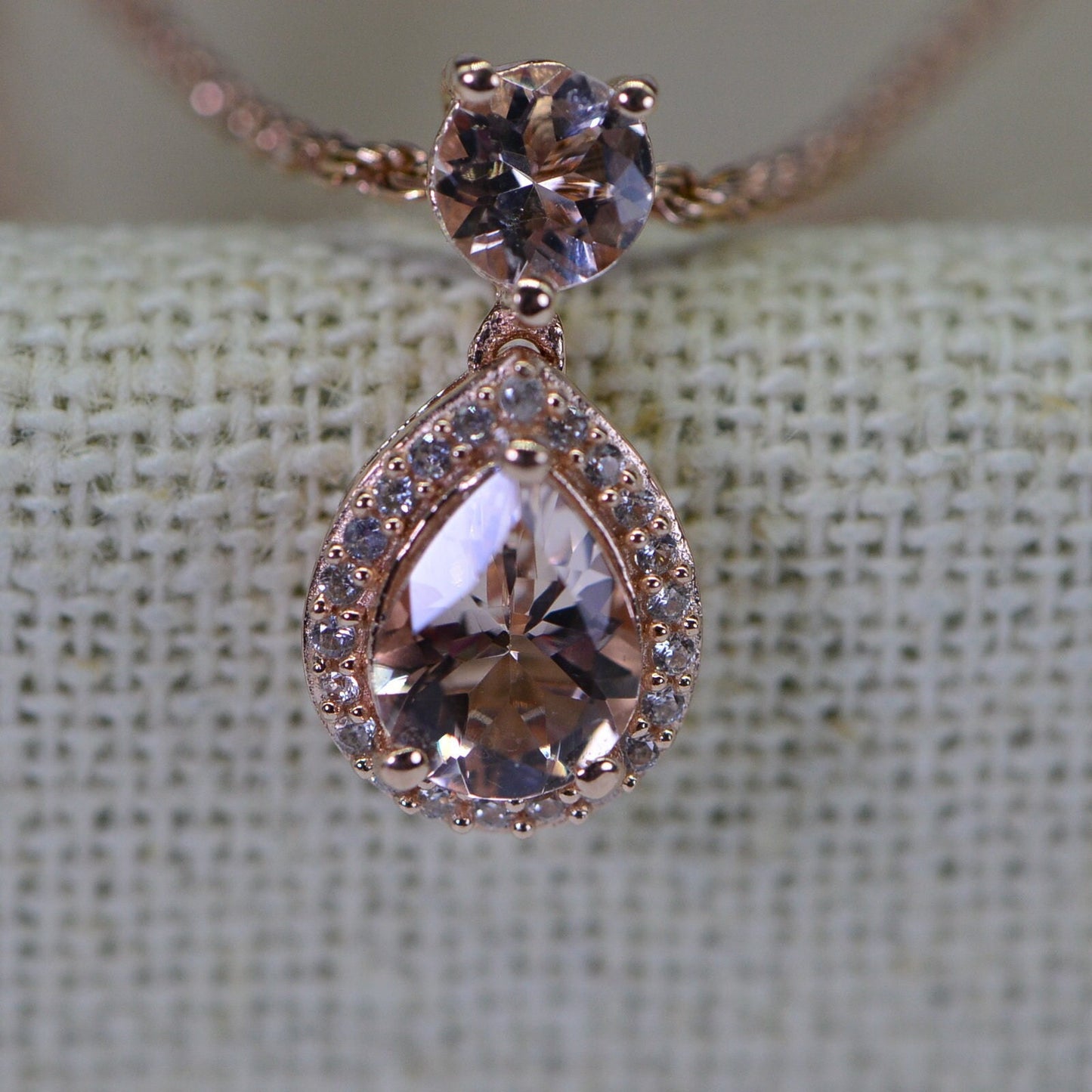 Vintage Morganite & White Topaz Pendant, Rose Gold Vermeil over Sterling Silver