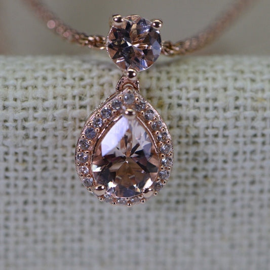 Vintage Morganite & White Topaz Pendant, Rose Gold Vermeil over Sterling Silver