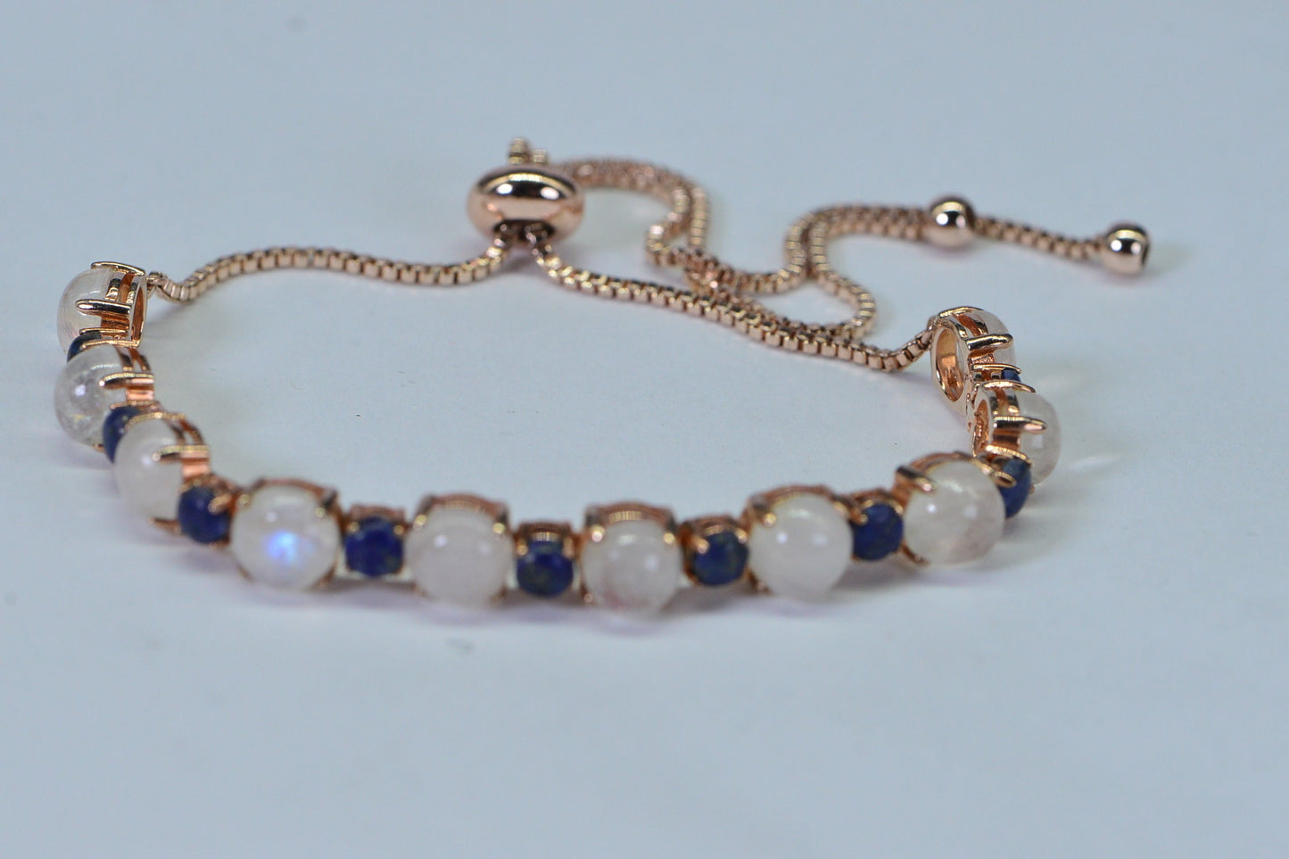 Moonstone & Lapis Lazuli Bolo Bracelet, 14K Rose Gold Over Sterling Silver