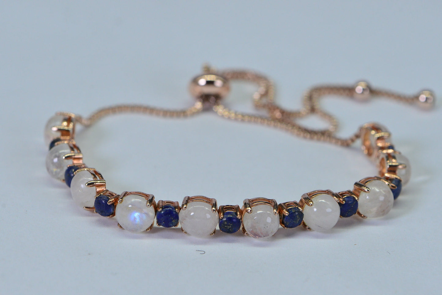 Moonstone & Lapis Lazuli Bolo Bracelet, 14K Rose Gold Over Sterling Silver