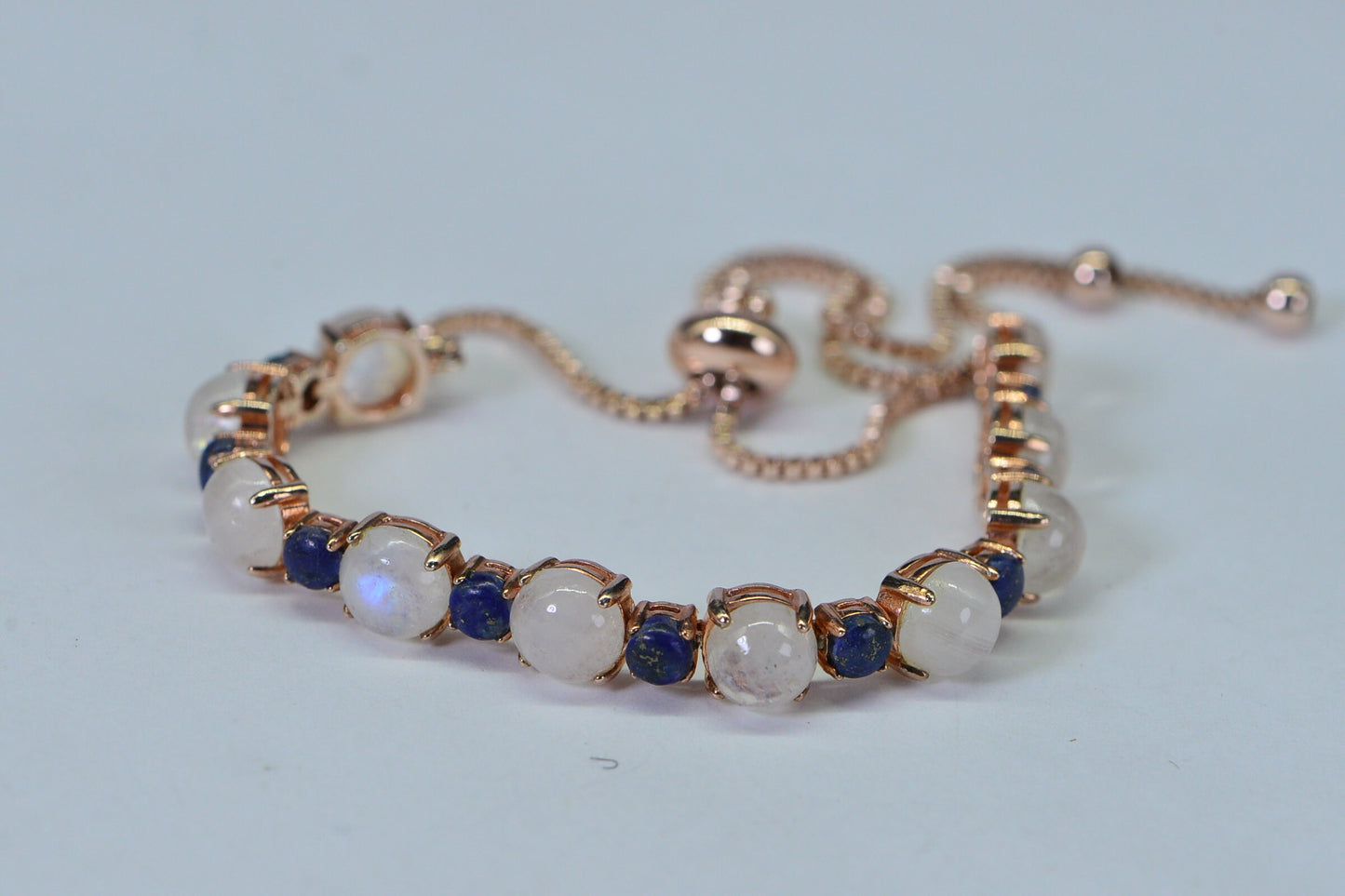 Moonstone & Lapis Lazuli Bolo Bracelet, 14K Rose Gold Over Sterling Silver