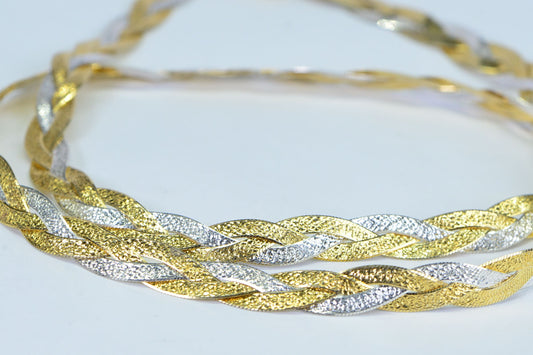 Vintage Herringbone Chain Necklace: 14K Gold Plated Sterling Silver, 8mm Wide