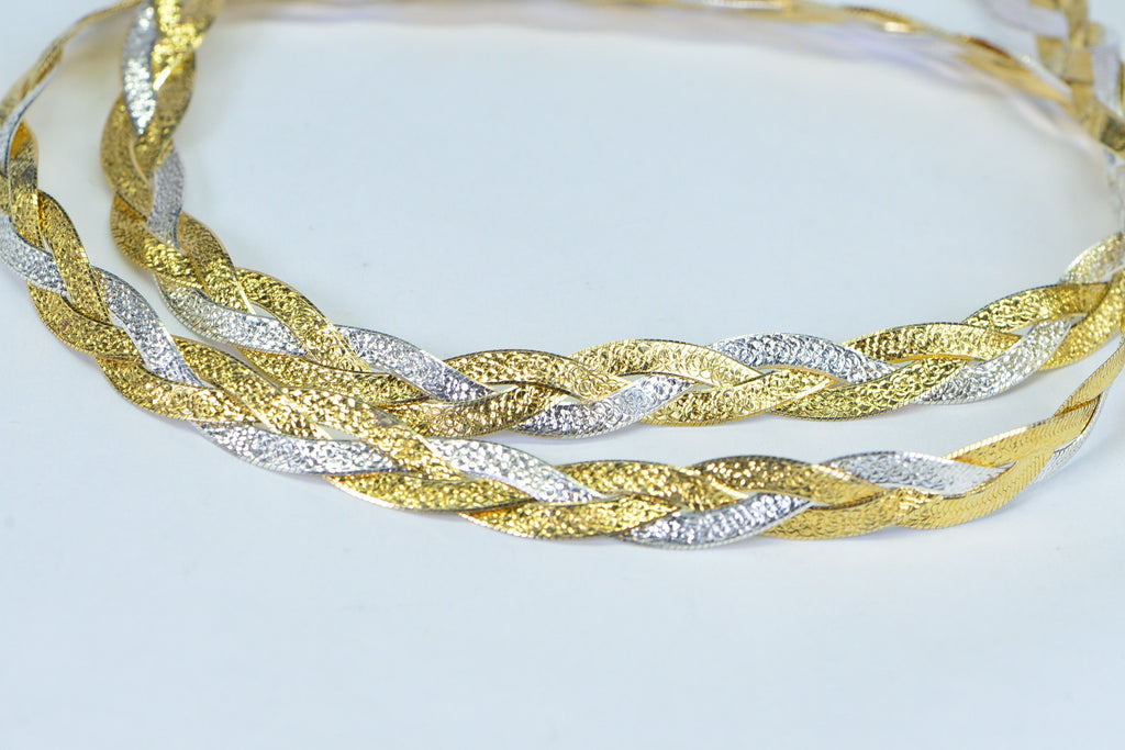 Vintage Herringbone Chain Necklace: 14K Gold Plated Sterling Silver, 8mm Wide