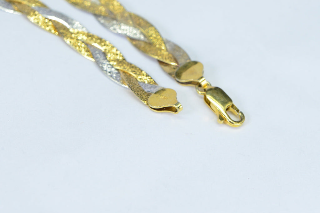 Vintage Herringbone Chain Necklace: 14K Gold Plated Sterling Silver, 8mm Wide