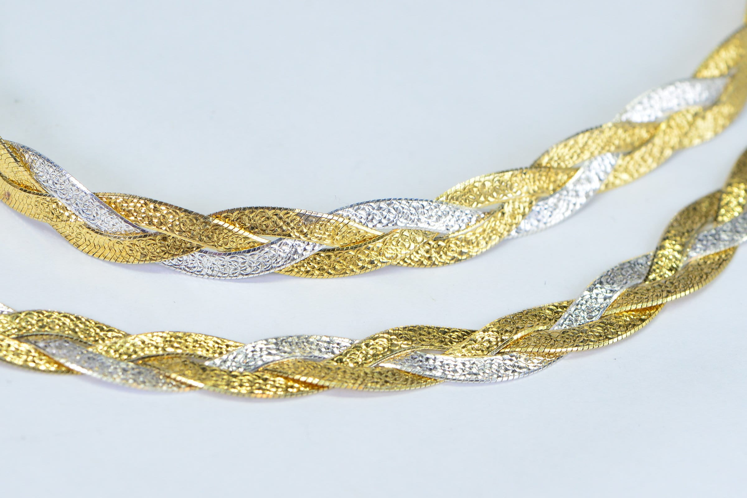 Vintage Herringbone Chain Necklace: 14K Gold Plated Sterling Silver, 8mm Wide