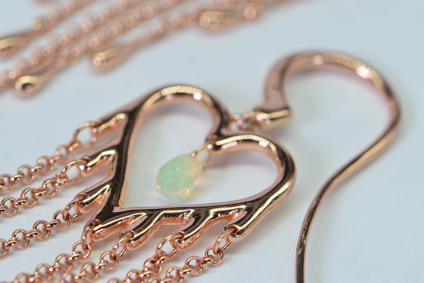 Rose Gold Vermeil Heart Earrings: Ethiopian Opal Tassel Dangle
