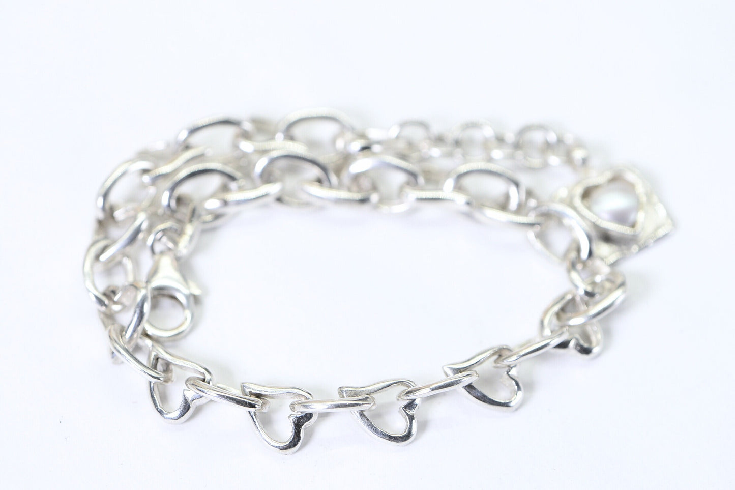 Sterling Silver Heart Charm Bracelet with Pearl Accent, 7 inch