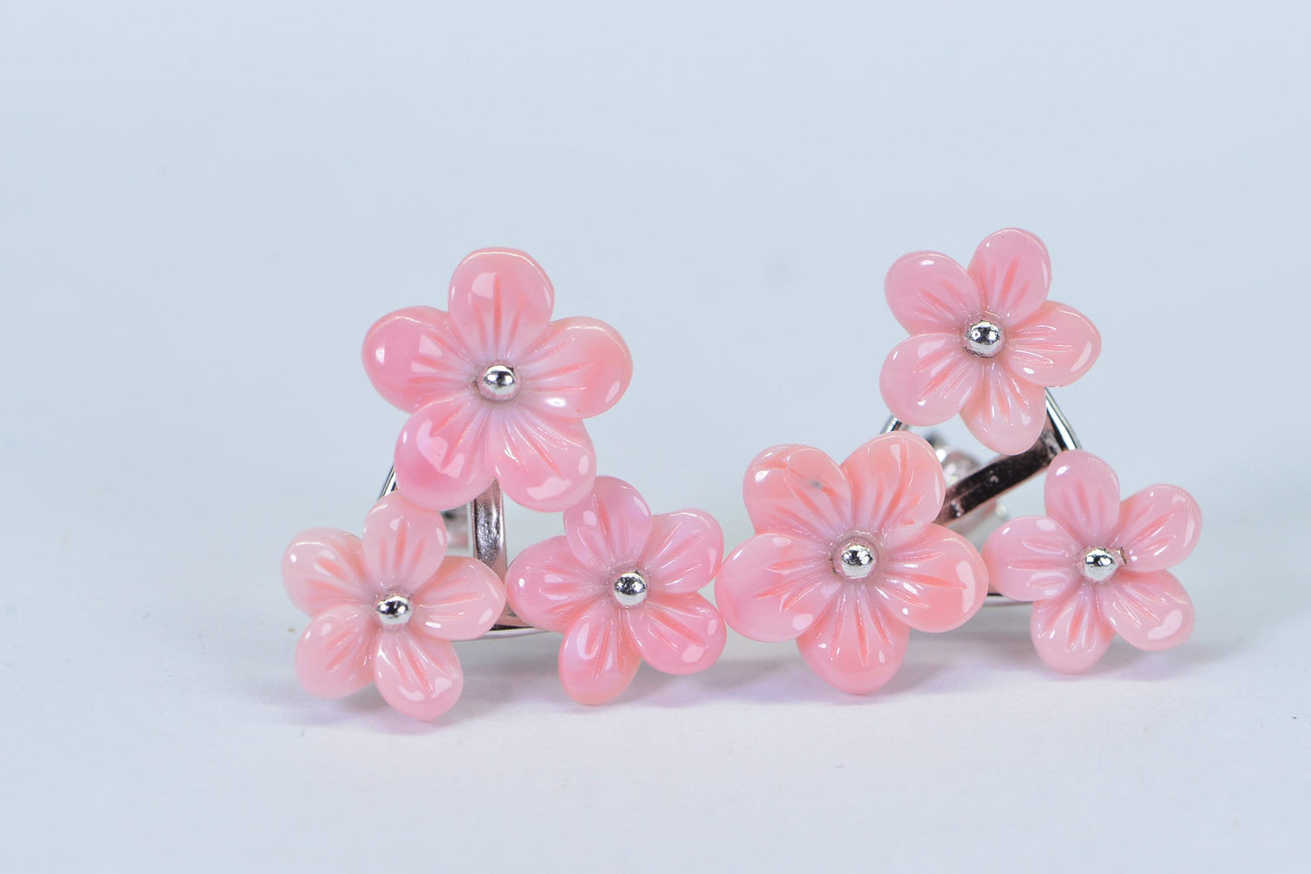 Queen Conch Pink Flower Earrings: 14K White Gold Over Sterling Silver
