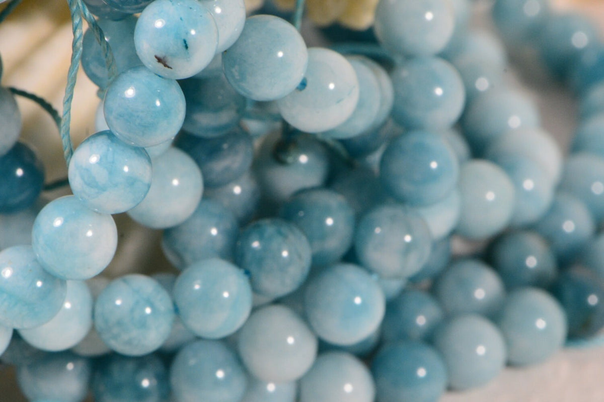 Larimar Quartz 6 mm Blue Natural Gemstone Beads Jewelry Making Supplies Full Strand
